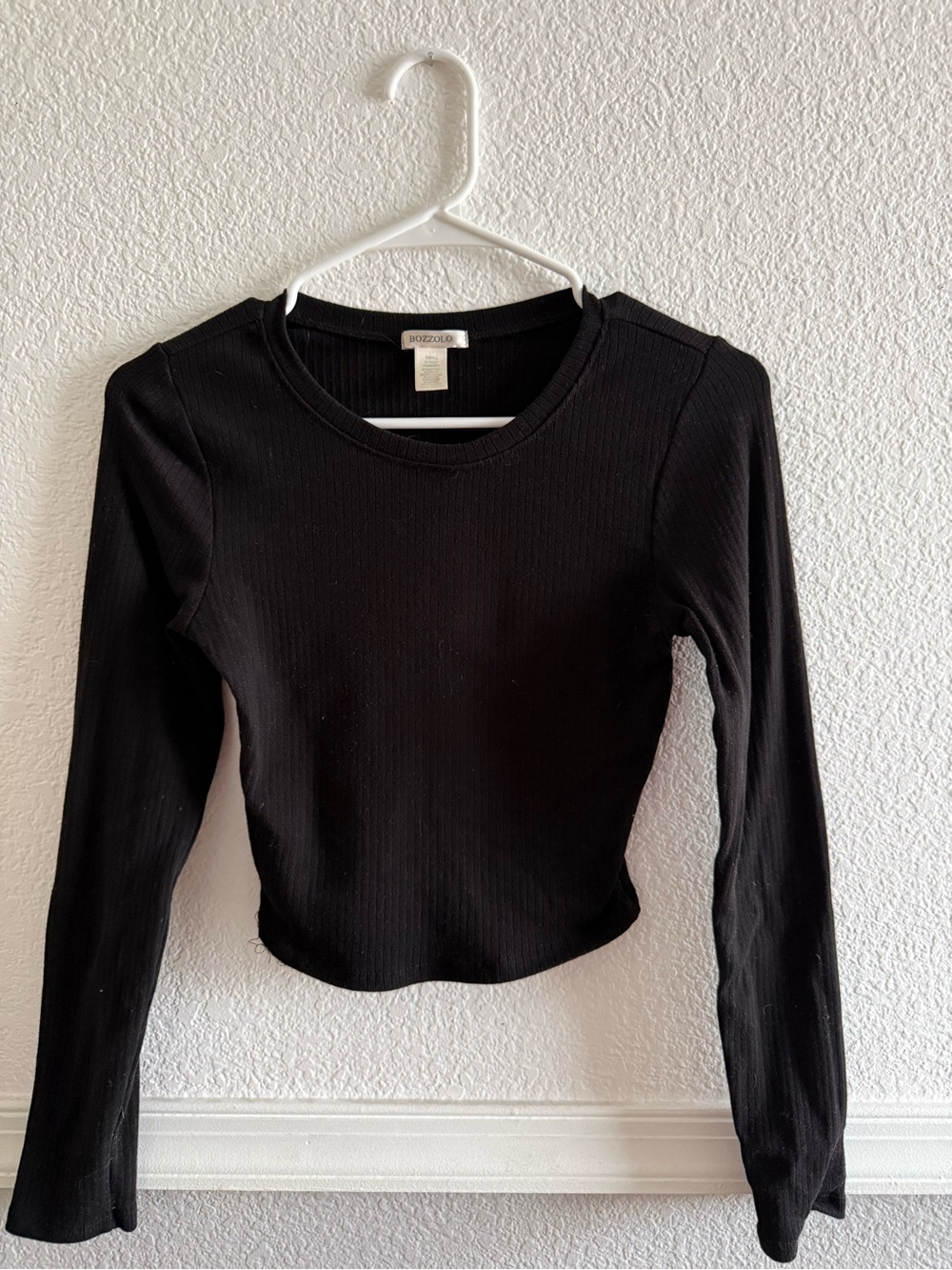 Bozzolo Black Ribbed Long Sleeve Tee - Slim Crew